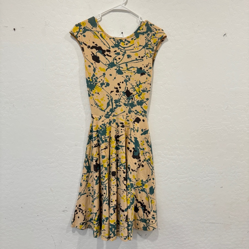 Effie’s Heart Swing Dress Womens XS Paint Splatter Cotton Blend Cap Sleeve Artsy